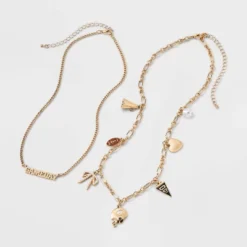Game Day Charm Necklace Set 2pc - Wild Fable™ Gold