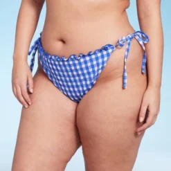 Women's Side-Tie Ultra High Leg Super Cheeky Bikini Bottom - Wild Fable™ Cobalt Blue Gingham Print -Trendy Wear Women Store GUEST a5153fd8 a209 4f3b 9778 094031493ab2