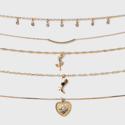 Mixed Rose And Heart Choker Necklace Set 5pc - Wild Fable™ Gold 3 Mixed Rose And Heart Choker Necklace Set 5pc - Wild Fable™ Gold - Image 3