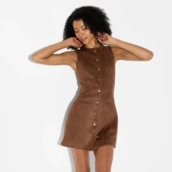 Women's Faux Suede Button-Front Mini A-Line Dress - Wild Fable™ Brown -Trendy Wear Women Store GUEST b5a0d66b 804f 48ae 80ee 2e6f2f534388