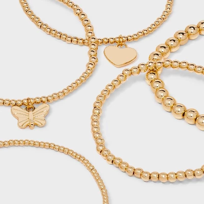 Butterfly And Heart Charm Stretch Bracelet Set 5pc - Wild Fable™ Gold 3 Butterfly And Heart Charm Stretch Bracelet Set 5pc - Wild Fable™ Gold - Image 3