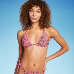 Women's Crochet Trim Triangle Bikini Top - Wild Fable™ Pink Floral Print -Trendy Wear Women Store GUEST bbc6ad14 4d6a 433d a596 a1322750789c