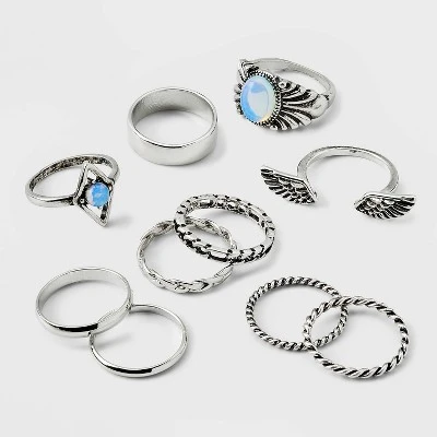 Moonstone And Frozen Chain Wings Ring Set 10pc - Wild Fable™ Silver 1 Moonstone And Frozen Chain Wings Ring Set 10pc - Wild Fable™ Silver