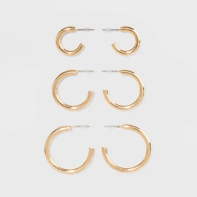 Open Graduated Size Hoop Earring Set 3ct - Wild Fable™ Gold: Nickel-Free Metal, Post Closure 2 Open Graduated Size Hoop Earring Set 3ct - Wild Fable™ Gold: Nickel-Free Metal, Post Closure - Image 2