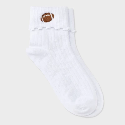 Women's Game Day Embroidered Football Pointelle Bobby Socks With Lettuce Edge Cuff - Wild Fable™ 14 Women's Game Day Embroidered Football Pointelle Bobby Socks With Lettuce Edge Cuff - Wild Fable™ - Image 14