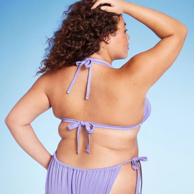 Women's Flower Charm Lurex Plisse Textured Triangle Bikini Top - Wild Fable™ Purple 1 Women's Flower Charm Lurex Plisse Textured Triangle Bikini Top - Wild Fable™ Purple