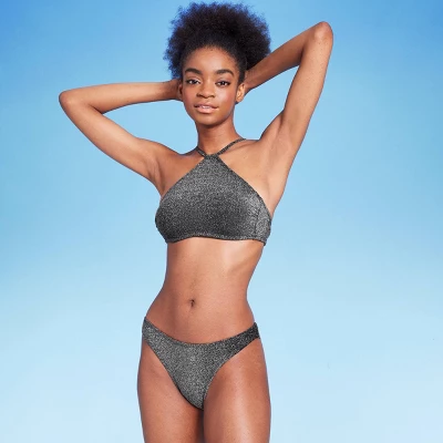 Women's High Leg Cheeky Bikini Bottom - Wild Fable™ Black Lurex 2 Women's High Leg Cheeky Bikini Bottom - Wild Fable™ Black Lurex - Image 2