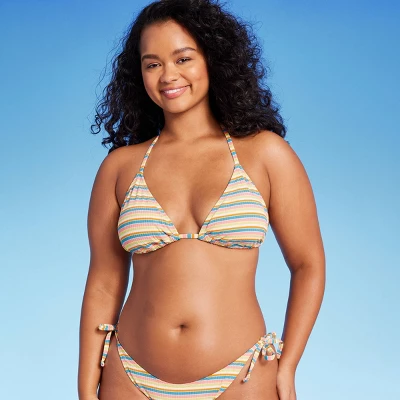 Women's Ribbed Triangle Bikini Top - Wild Fable™ Blue/Green/Pink Striped 3 Women's Ribbed Triangle Bikini Top - Wild Fable™ Blue/Green/Pink Striped - Image 3