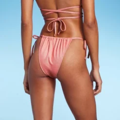 Women's Side-Tie Adjustable High Leg Bikini Bottom - Wild Fable⢠Pink Lurex