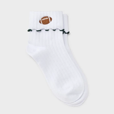 Women's Game Day Embroidered Football Pointelle Bobby Socks With Lettuce Edge Cuff - Wild Fable™ 8 Women's Game Day Embroidered Football Pointelle Bobby Socks With Lettuce Edge Cuff - Wild Fable™ - Image 8