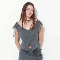 Women's Button-Down Shirt - Wild Fable™ Gray Striped -Trendy Wear Women Store GUEST db223c90 d688 4895 92ba e276ba9ac8ee