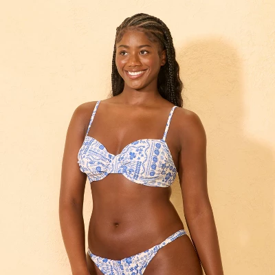 Women's Shirred Underwire Bikini Top - Wild Fable™ Blue/Cream Floral 3 Women's Shirred Underwire Bikini Top - Wild Fable™ Blue/Cream Floral - Image 3