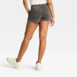 Women's EasyRigid Embroidered Mid-Rise Denim Shorts - Wild Fable⢠Black