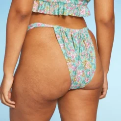 Women's Wide Strap Adjustable High Leg Bikini Bottom - Wild Fable™ Green Floral Print -Trendy Wear Women Store GUEST eb08b05e ba88 48b9 82e5 5ca2039cea18