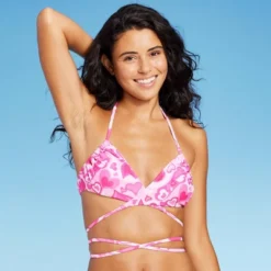 Women's Wrap Bralette Bikini Top - Wild Fable™ Pink Heart Print -Trendy Wear Women Store GUEST eb3c37b7 db8c 4a65 8510 17cf5cec9730