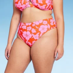Women's High Leg Extra Cheeky Low-Rise Bikini Bottom - Wild Fable™ Orange/Pink Tropical Print -Trendy Wear Women Store GUEST ee681f11 e039 4acc 9ace ba724255f4a7