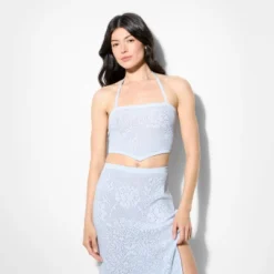 Women's Rose Pointelle Halter Pullover Sweater - Wild Fableā¢