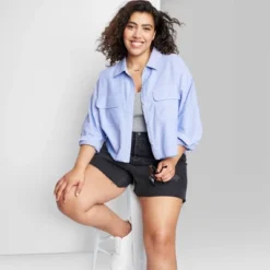 Women's Long Sleeve Cropped Button-Down Shirt - Wild Fable™ -Trendy Wear Women Store GUEST ffe1745a 11bf 40f0 9355 d217890561c1